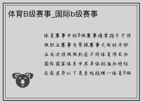 体育B级赛事_国际b级赛事